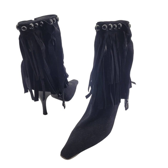 NEW Jeffrey Campbell Trotting Womens sz 5.5 black Ankle Boots fringe leather - Picture 1 of 9
